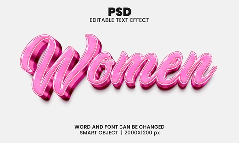 PSD Efeito de texto 3d de cristal rosa para mulheres