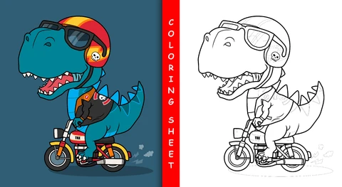EPS,JPG Dibujos de dinosaurios en moto para colorear