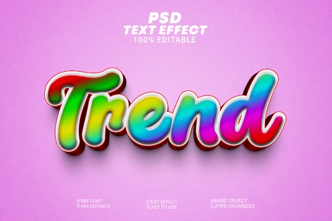 PSD Trend Cartoon Kids Multicolor Rainbow Gradient 3D Text Effect