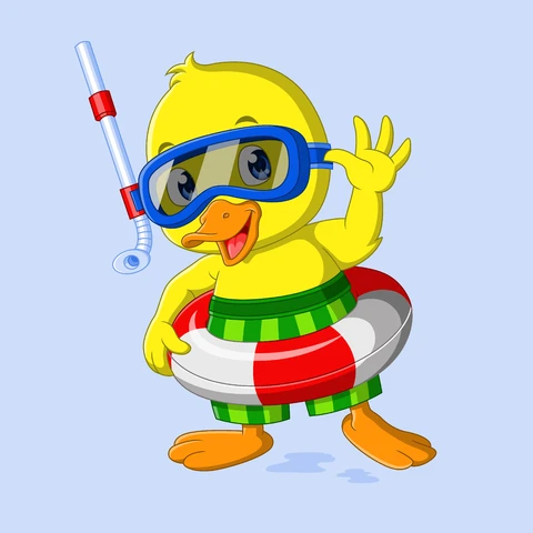 EPS,JPG Cartoon Duck Ready for Swimming