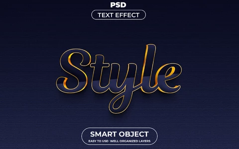 PSD Style Dark Blue and Golden Outline 3D Text Effect