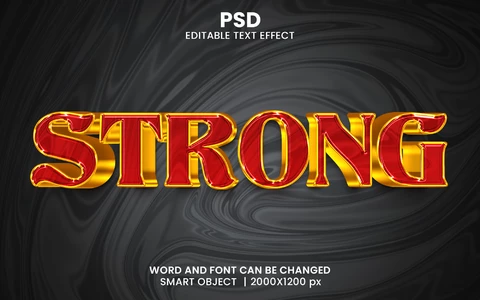 PSD Forte efeito de texto em 3D em seda preta, dourada e vermelha