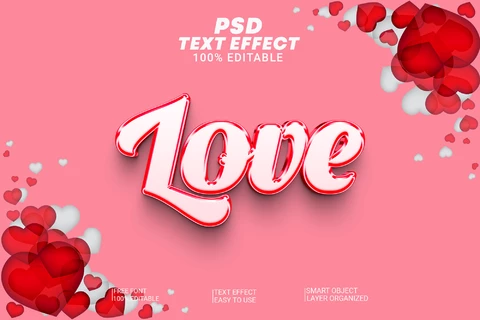 PSD Amor rosa lindo encantador corazones romántico efecto de texto 3d
