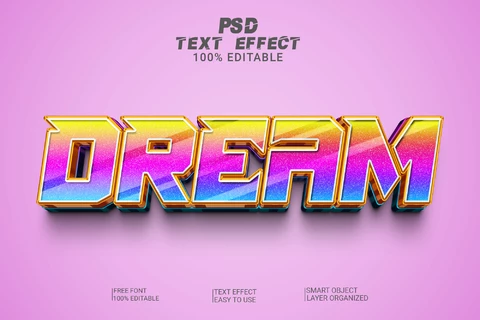 PSD Sueño retro degradado 80s estilo de fuente efecto