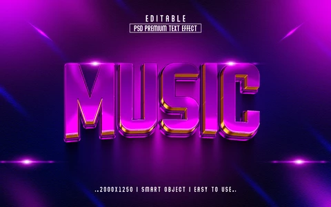 PSD Música espectáculo púrpura retro vitnage 80s 3d efecto de texto