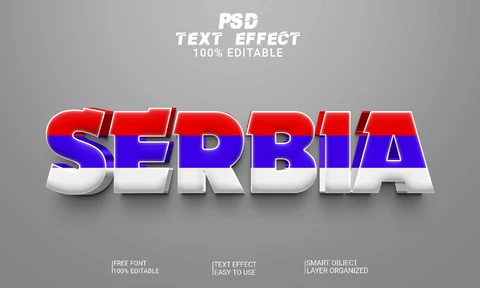 PSD Serbia Flag 3D Font Style Effect