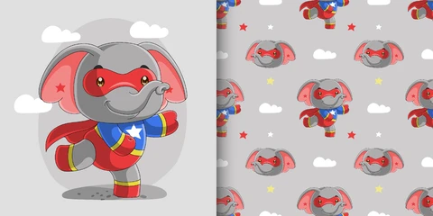 EPS,JPG Cute Cartoon Superhero Elephant Design
