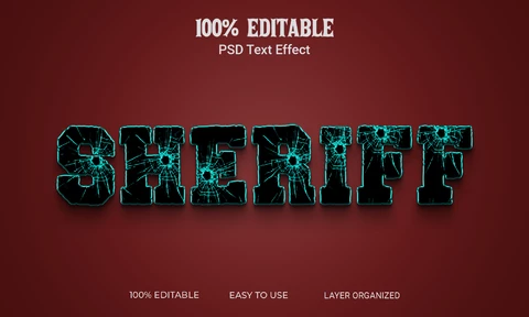 PSD Sheriff Gunshot in Glass 3D Text Effect