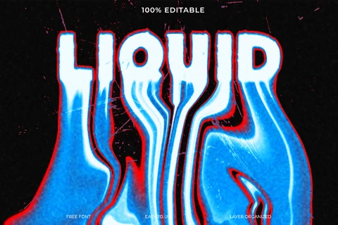 PSD Liquid Dripping Blue Abstract Font Style Text Effect