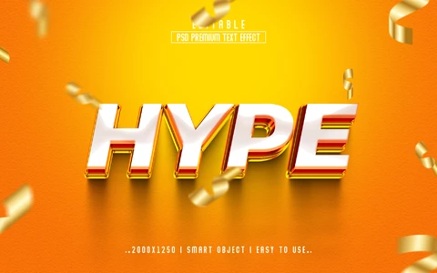 PSD Hype party blanco metálico efecto texto 3d