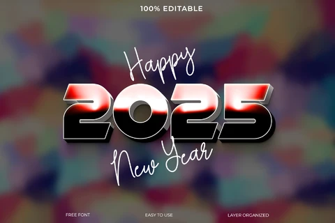 PSD Efeito de estilo de texto Feliz ano novo 2025
