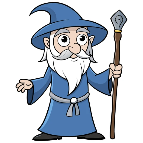 AI,JPG Ilustración de personaje de mago de dibujos animados