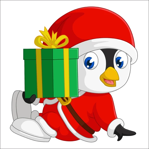 EPS,JPG Cartoon Penguin in Santa Outfit Illustration