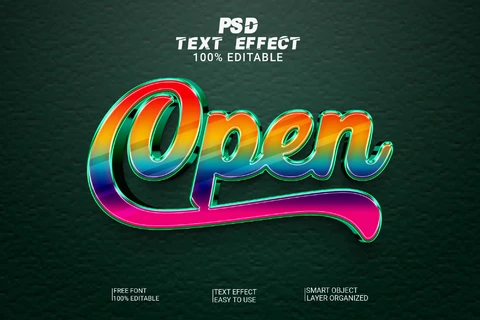 PSD Open college multicolor arco iris gradiente 3d efecto de texto