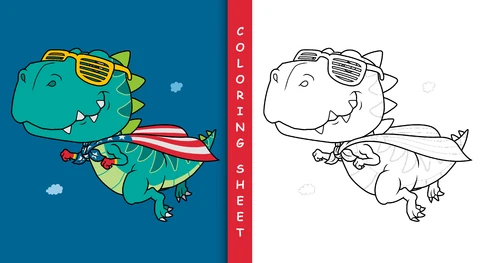 EPS,JPG Children's Coloring Book Page with Dinosaur