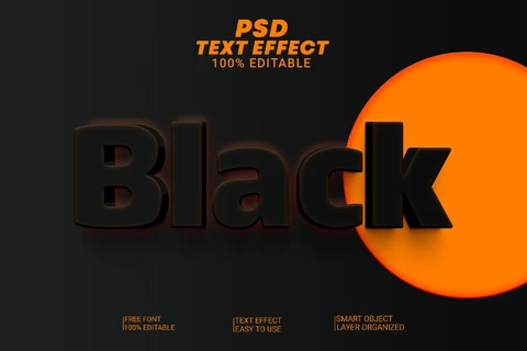 PSD Bloques negros punto naranja efecto texto 3d