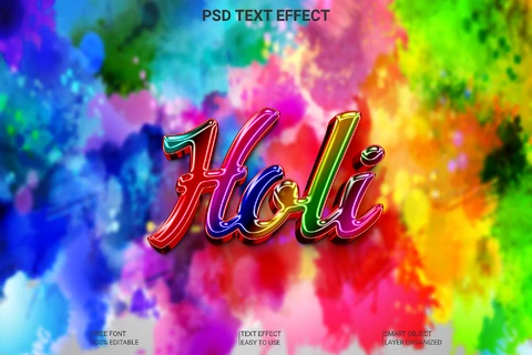 PSD Holi Colorful 3D Font Style Effect