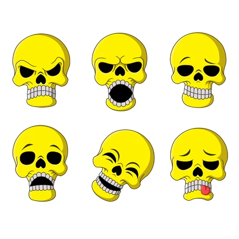 EPS,JPG Cartoon Style Yellow Skull Emoticons Set
