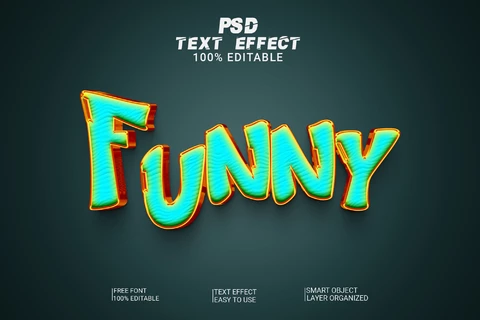 PSD Efeito de texto 3d turquesa de desenho animado ondulado engraçado