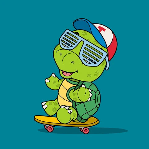 EPS,JPG Cartoon Style Turtle On Skateboard Illustration