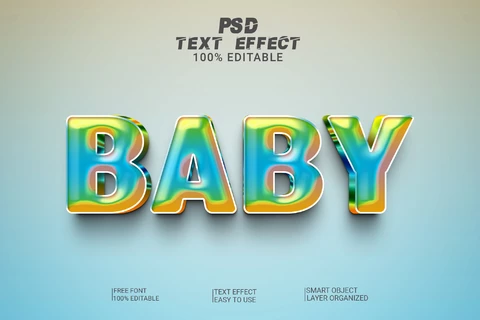 PSD Efeito de estilo de fonte 3d holográfico para bebês
