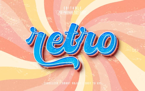 PSD Efeito de texto 3d de surfe vintage retrô com camadas dos anos 70