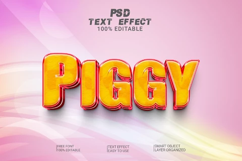PSD Piggy brillante fondo pastel naranja efecto de texto 3d