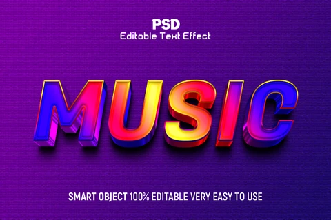 PSD Música amanecer gradiente 3d efecto de texto