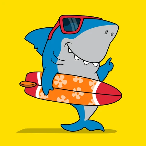 EPS,JPG Cartoon Style Shark with Surfboard Illustration