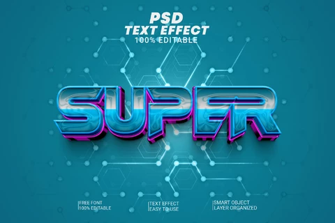 PSD Super Technology PCB Glossy Blue 3D Text Effect