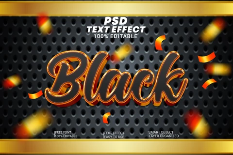 PSD Fiesta de metal negro 3d efecto de texto