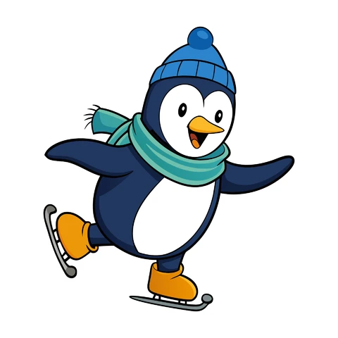 AI,JPG Lindo pingüino de dibujos animados patinaje sobre hielo ilustración