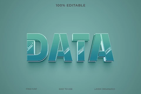 PSD Data Teal Embossed Letters 3D Text Effect