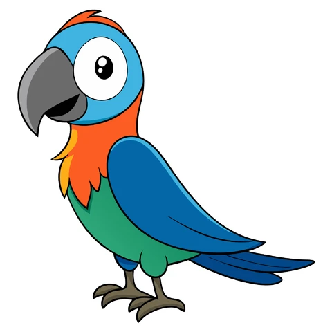 AI,JPG Cartoon Style Colorful Parrot Illustration
