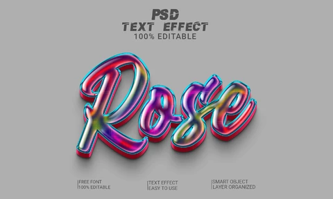 PSD Iridescent Rose 3D Font Style Effect