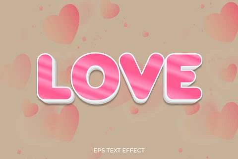 EPS Amor rosa corazones de metal 3d efecto de texto