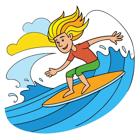 AI,JPG Cartoon Style Surfing Illustration