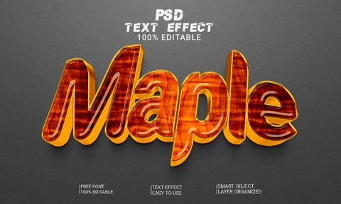 PSD Maple Glossy Wood 3D Font Style Effect