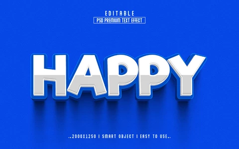 PSD Feliz azul brillante efecto de texto 3d