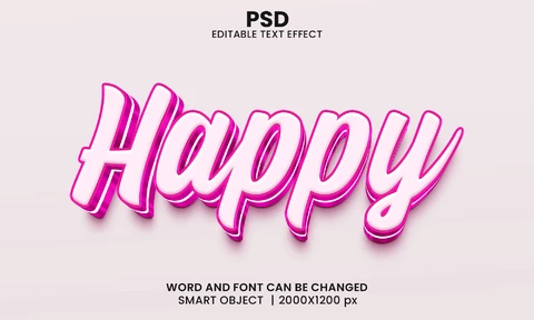 PSD Efeito de texto 3d de cristal rosa feliz
