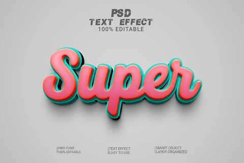 PSD Super rosa verde azulado universidad cursiva 3d efecto de texto