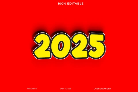 PSD Efeito de estilo de texto Feliz ano novo 2025