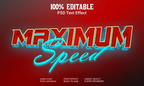 PSD Vitesse maximale super-héros rouge effet texte 3d