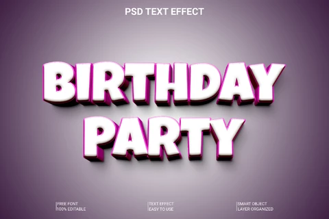PSD Festa de aniversário com efeito de estilo de fonte 3d engraçado