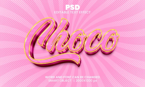 PSD Efeito de texto 3d dourado de cristal rosa Choco
