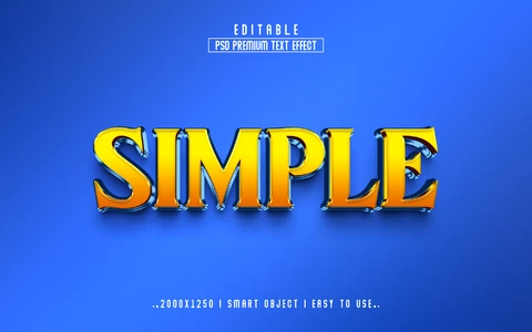 PSD Simple Orange Gradient Blue Metallic Edges 3D Text Effect