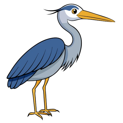 AI,JPG Cartoon Style Heron Illustration