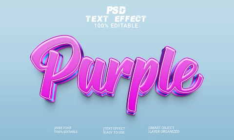 PSD Efeito de estilo de fonte 3d cursiva roxa