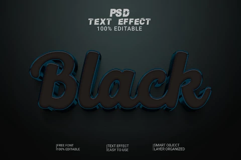PSD Efeito de texto 3d preto metálico completo