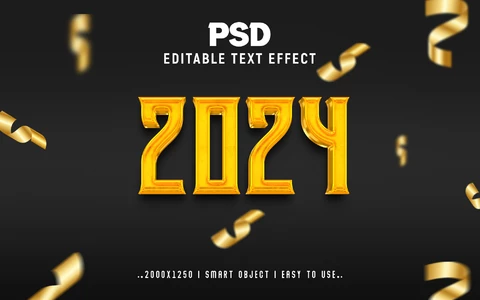 PSD 2024 dorado art-deco 3d efecto de texto
